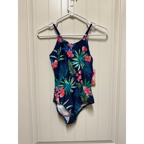 NWT Kanu Surf Girls' Daisy Beach Sport 1-Piece Swimsuit, Leonie Floral Navy, 14 - Picture 2 of 7